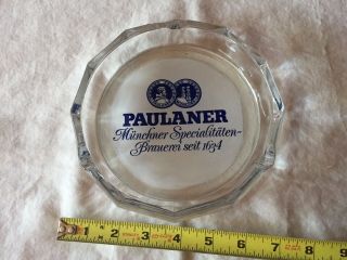 Paulaner Beer Glass Ashtray With Blue And White Logo -
