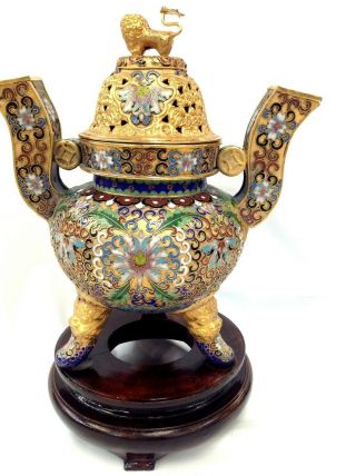 Chinese Raised Cloisonne & Bronze Censer Incense Burner