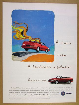 1996 Saab 900 Se Turbo Convertible Red Car Photo & Art Vintage Print Ad