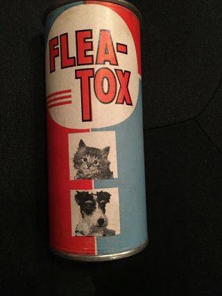 Rare Vintage Flea Tox Kills Fleas Lice Round Tin Full Cats Dogs Human 1936