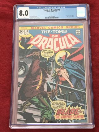 Tomb Of Dracula 10.  First Appearance Of Blade.  Cgc 8.  0.  White Pages.