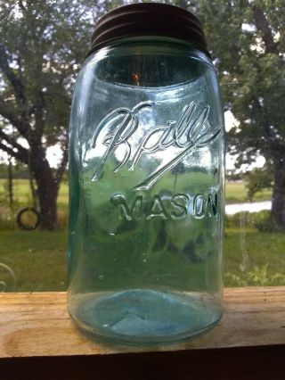(look) Quart Blue Ball Mason Fruit Jar
