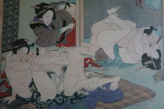 Rare shunga prints full set of 12 in wooden box Showa period 12
