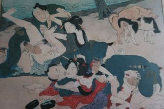 Rare Shunga Prints Full Set Of 12 In Wooden Box Showa Period