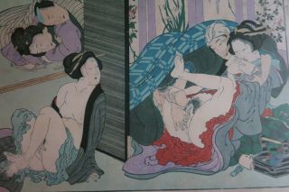 Rare shunga prints full set of 12 in wooden box Showa period 2
