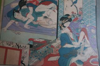 Rare shunga prints full set of 12 in wooden box Showa period 3