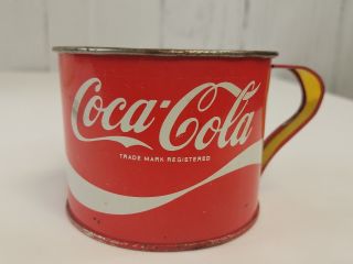 Coca Cola Vintage Tin Metal Cup Mug Red Bottom Coke Trademark 3.  25 " Diam.