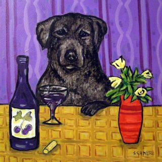 Tow Black Labrador Retriever At The Wine Bar Dog Art Tile Coaster Gift Artwork