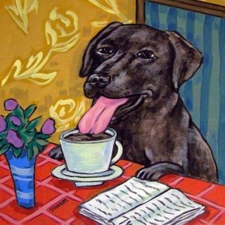 Labrador Retriever At The Cafe Coffee Shop Dog Art Tile Coaster Gift