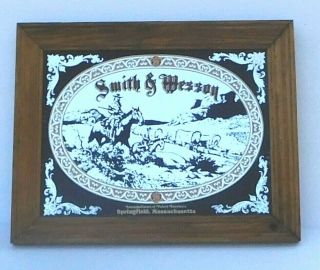 Vintage Smith & Wesson Revolvers Mirror W/ Wood Frame - Bar Or Man Cave