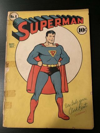 Superman 6 Golden Age Sep/oct 1940 Classic Cover 1st Superman Splash Page