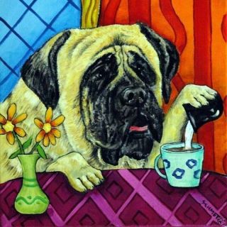 Mastiff At The Coffee Shop Cafe Dog Art Tile Coaster