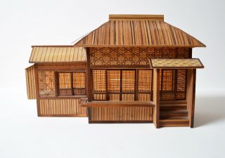 Vintage Miniature Japanese House Intricate Wooden Sliding Doors