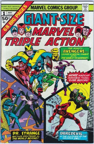 Avengers,  Giant - Size Marvel Triple Action 1,  Vf/nm,  Daredevil,  1975 Marvel