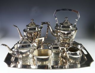 Impressive Large Antique Chinese Export Silver Tea Coffee Set With Tray - 187 Oz