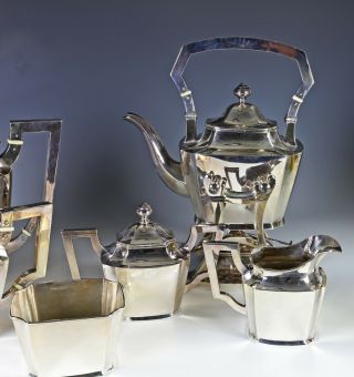 Impressive Large Antique Chinese Export Silver Tea Coffee Set with Tray - 187 oz 6
