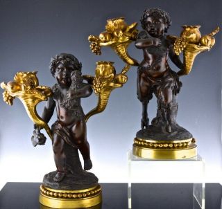 Incredble Pair Victorian Gold Gilt Bronze Cherub Figural Candelabra Candlesticks