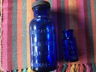 2 Sea Glass Vintage Cobalt Blue Bromo Seltzer Medicine Bottles Emerson Baltimore