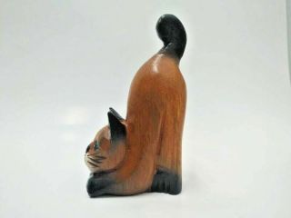 Wooden Cat Up Ass Handmade Carved Rain Tree Wood Kitty Cat Figurine Home Decor