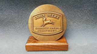 Brass John Deere Medallion Calendar W/stand 1986 4wd Tractor - Backhoe Lawn