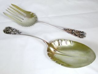 Antique Whiting Sterling Silver Fish In Net Fork & Spoon Servers