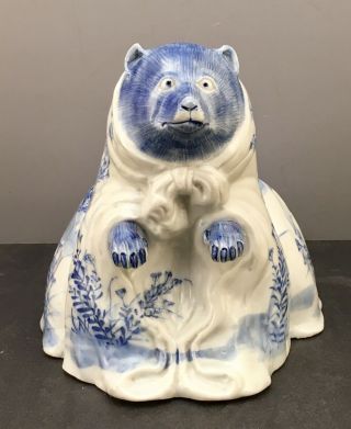 Japanese Meiji Arita Porcelain Okimono - Incense Burner - Tanuki Bear