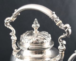 Antique 1894 NY HOWARD & CO Sterling Silver Hot Water Kettle Pot Stand & Burner 8