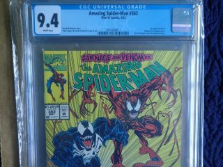 Spider - Man 362 NM 2nd Carnage Venom CGC 9.  4 White Pages Newsstand NM 2