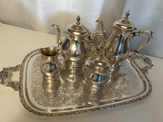Prelude International Sterling Silver Tea Coffee Set With Silverplate Tray