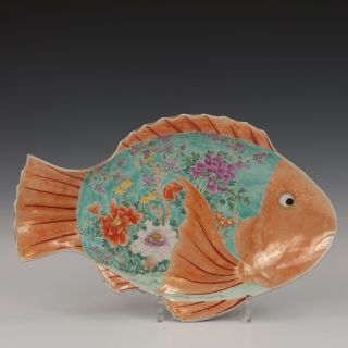 A Japanese Polychrome Porcelain Fish Dish,  Ca.  1900.