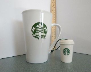 Starbucks Coffee Christmas Holiday Ornament Green Mermaid & 2014 White 17.  8 Mug