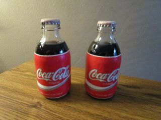 2 Rare Vintage Coke Bottles Full Nos Coca - Cola Small 170ml Foam Wrap Labels L@@k