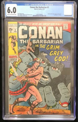 Cgc 6.  0 Fn Conan The Barbarian Comic 3 (marvel,  1971) Bronze Age