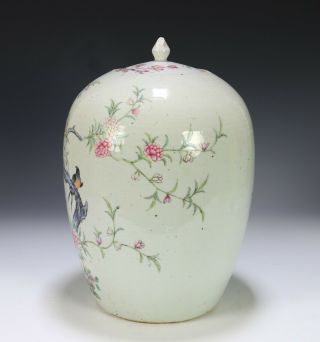 Finely Painted Antique Chinese Ovoid Form Porcelain Jar with Birds and Flowers 2