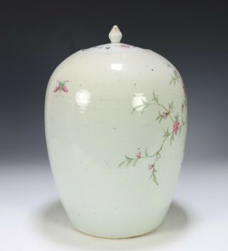 Finely Painted Antique Chinese Ovoid Form Porcelain Jar with Birds and Flowers 3