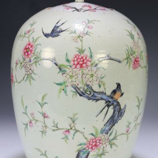 Finely Painted Antique Chinese Ovoid Form Porcelain Jar with Birds and Flowers 4