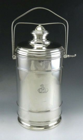 Vintage C1930 Cartier Sterling Silver Glass Lined Covered Ice Bucket Dog Crest