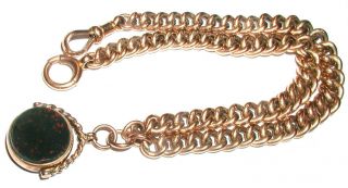 " Antique 9ct Rose Gold Double Kerb Link Albert Chain & Fob " Circa 1900 26.  3g