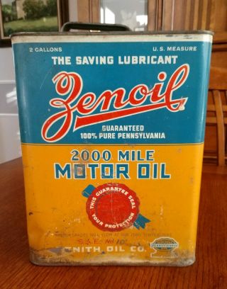 Vintage Zenoil Zenith Oil Company 2 Gallon Motor Oil Can Butler,  Pennsylvania
