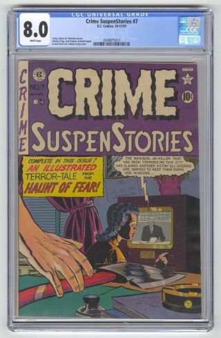 Crime Suspenstories 7 Cgc 8.  0 Ec Comic Horror Gold 10c White Pages