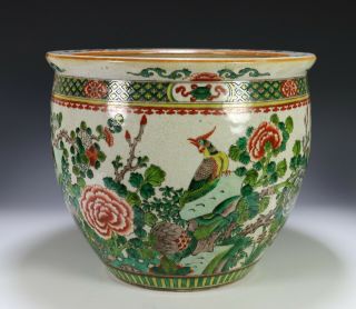 Large Old Chinese Porcelain Planter Bowl With Birds And Flowers