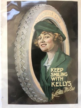1910s Vintage Kelly Springfield Tires Lady Lou Mayer Art Print Ad
