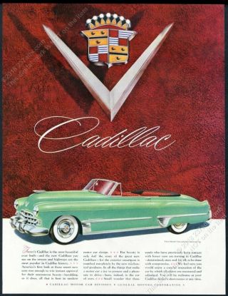 1948 Cadillac Convertible Green Car Vintage Print Ad