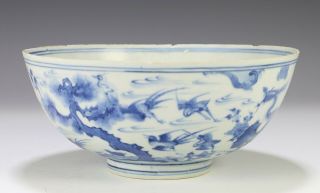 Antique Chinese Blue and White Porcelain Bowl with Birds 3