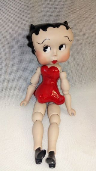 Vintage Porcelain Bisque Jointed Betty Boop Doll In Red Dress 10.  5 " Tall