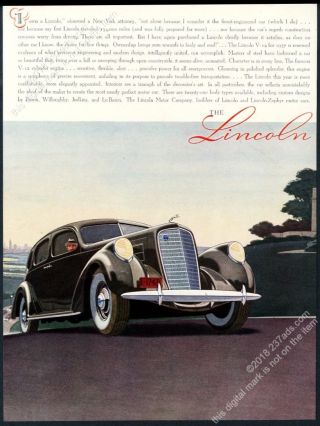 1937 Lincoln V - 12 Sedan Gray Black Car Art Vintage Print Ad