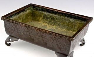 OLD CHINESE BRONZE FOOTED CENSER BOWL WITH LARGE HARDWOOD LOTUS LID 6