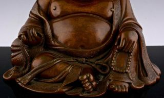 FINELY DETAILED ANTIQUE CHINESE SOLID BRONZE HAPPY LUCKY BUDDHA FIGURE w STAND 7