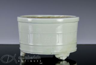 Antique Chinese White Glazed Porcelain Censer With Molded Design - 1700 