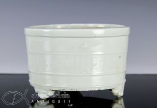 Antique Chinese White Glazed Porcelain Censer with Molded Design - 1700 ' s 2